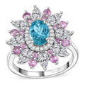 Premium Betroka Blue Apatite, Multi Gemstone Floral Ring in Rhodium Over Sterling Silver (Size 10.0) 3.70 ctw - Sticky add to cart bar