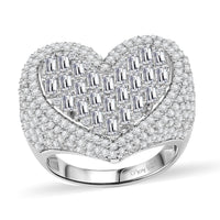 GP Amore Collection White Zircon Heart Ring in Rhodium Over Sterling Silver (Size 7.0) 5.00 ctw