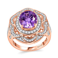 GP AAA Rose De France Amethyst, Multi Gemstone Ring in 18K Vermeil RG Over Sterling Silver (Size 10.0) 4.25 ctw