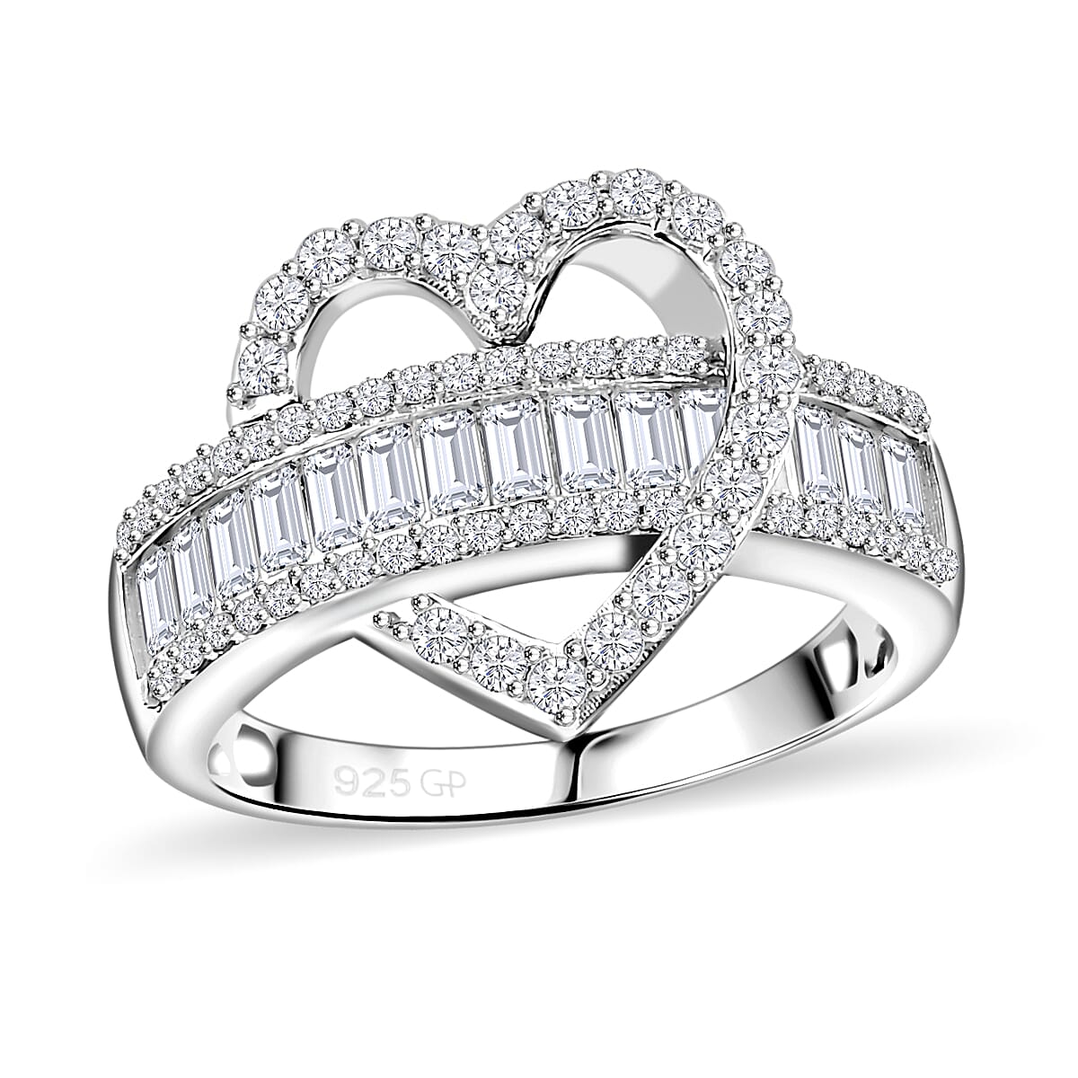 GP Amore Collection Moissanite and Multi Gemstone 1.65 ctw Heart Ring in Rhodium Over Sterling Silver