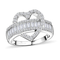 GP Amore Collection Moissanite and Multi Gemstone 1.65 ctw Heart Ring in Rhodium Over Sterling Silver