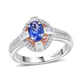 AAA Tanzanite and Multi Gemstone 1.20 ctw Ring in 14K Rose Gold and Rhodium Over Sterling Silver (Size 10.0) - Sticky add to cart bar