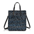 Grand Pelle Navy Plum Blossom Embossed Genuine Leather Rectangular Bag (10.63"x4.92"x11.8") with Shoulder Strap - Sticky add to cart bar
