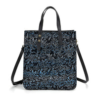 Grand Pelle Navy Plum Blossom Embossed Genuine Leather Rectangular Bag (10.63"x4.92"x11.8") with Shoulder Strap