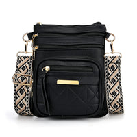 Black Multiple Pockets Faux Leather Crossbody Bag (7.48"x8.7") with Shoulder Strap