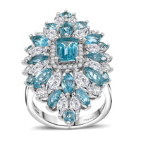Premium Betroka Blue Apatite, White Zircon Ring in Rhodium Over Sterling Silver (Size 7.0) 7.00 ctw