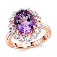 Rose De France Amethyst, Multi Gemstone Ring in 18K Vermeil RG Over Sterling Silver