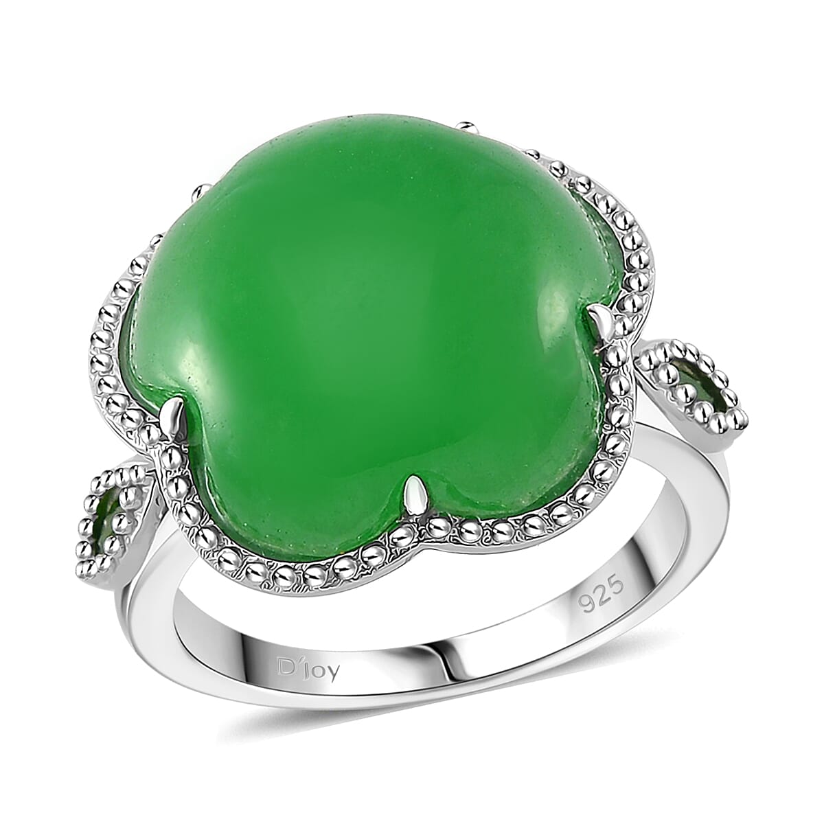 TLV Green Jade, Chrome Diopside Cherry Blossom Ring in Rhodium Over Sterling Silver (Size 10.0) 15.80 ctw