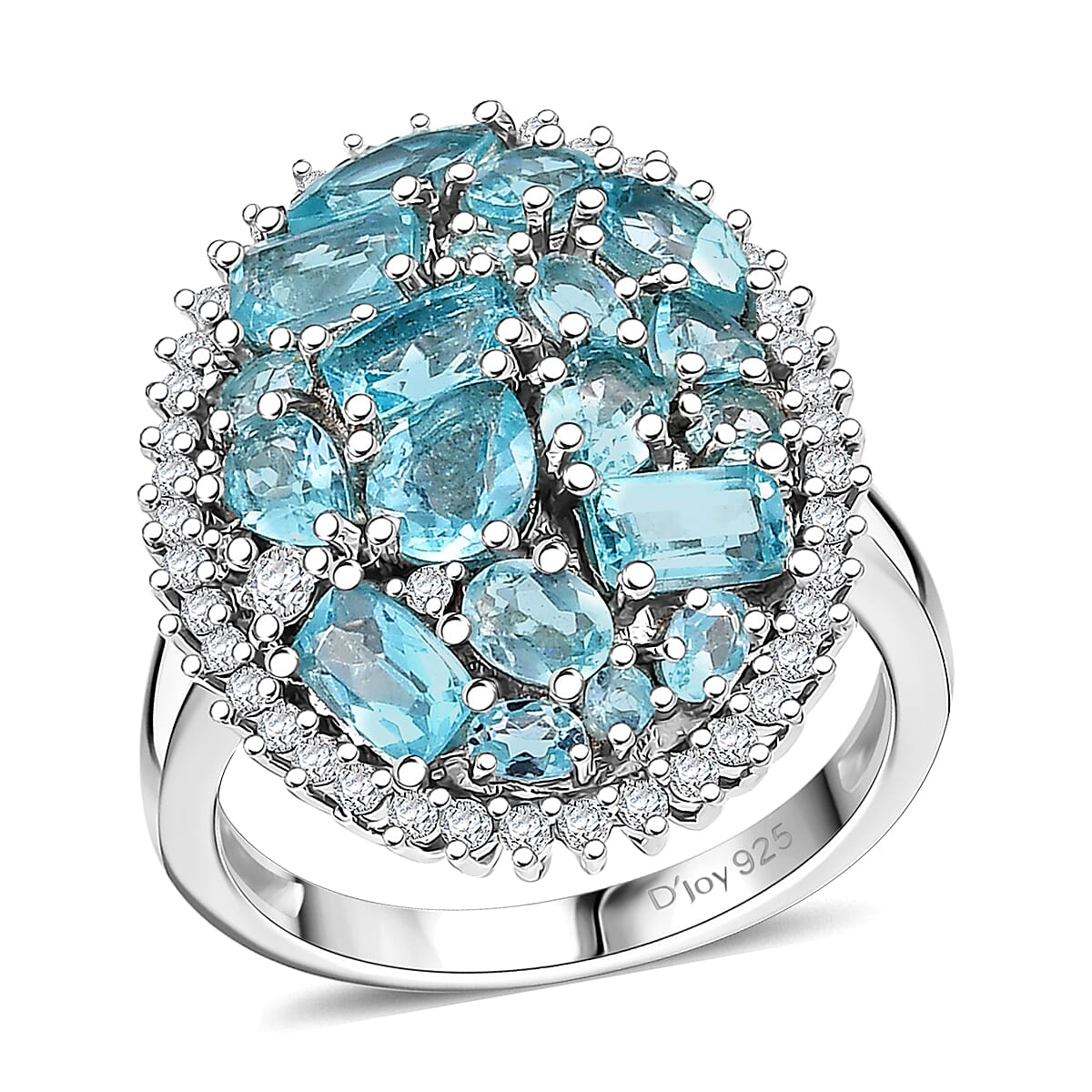 Premium Betroka Blue Apatite, Moissanite Ring in Rhodium Over Sterling Silver (Size 7.0) 3.90 ctw