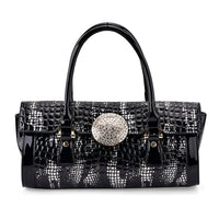 Golden Silver Black Croco Embossed Faux Leather Handbag (13.2"x5.7"x6.1")