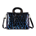 Blue Croco Embossed Faux Leather Crossbody Bag (13.38"x5.12"x9.45") with Round Double Handle - Sticky add to cart bar