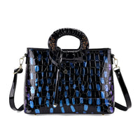 Blue Croco Embossed Faux Leather Crossbody Bag (13.38"x5.12"x9.45") with Round Double Handle