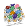 Yellow Jade, Multi Gemstones Cluster Ring in Rhodium Over Sterling Silver (Size 10.0) 6.60 ctw - Sticky add to cart bar