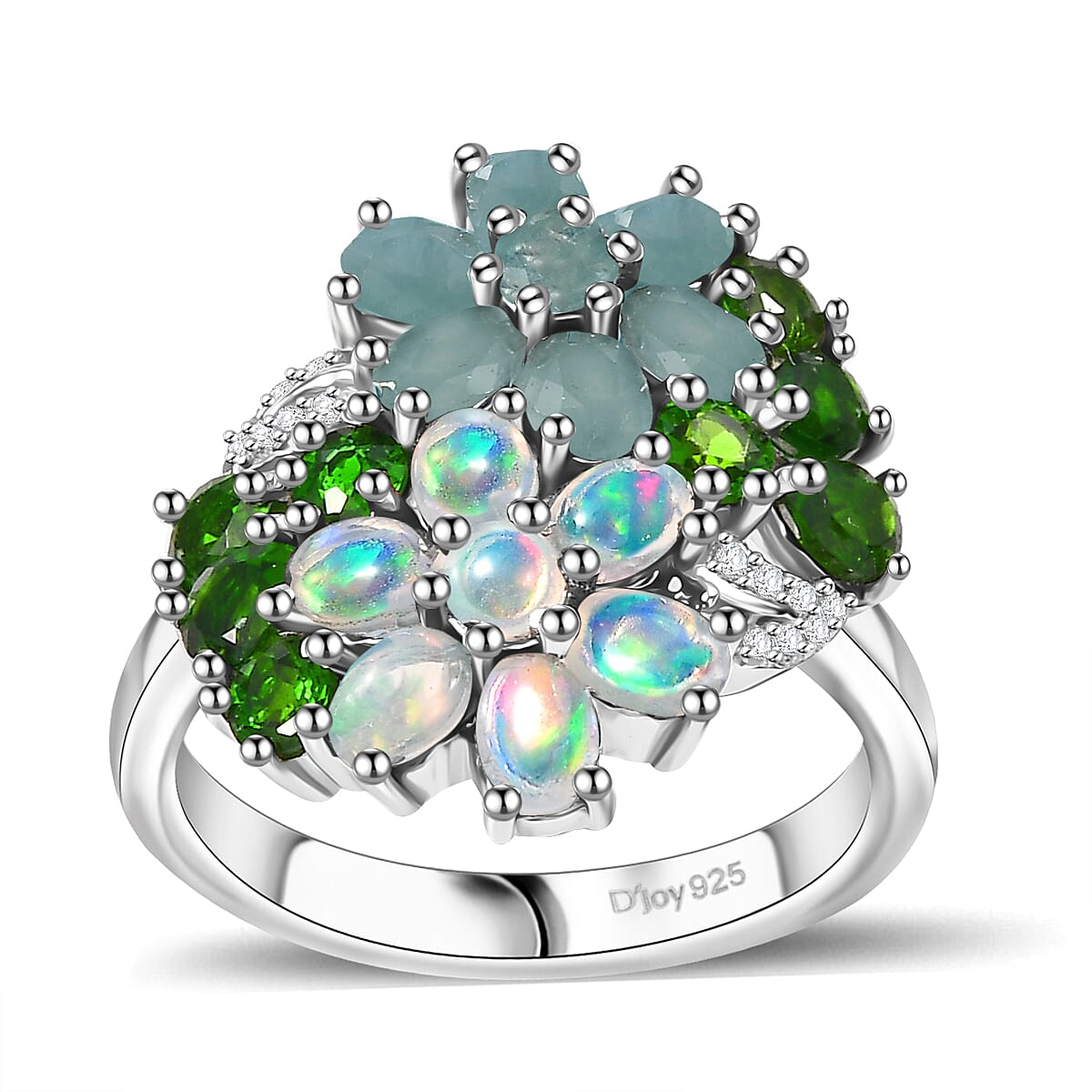 Multi Gemstone Bunch of Flower Ring in Rhodium Over Sterling Silver (Size 10.0) 3.35 ctw