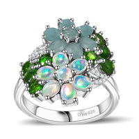 Multi Gemstone Bunch of Flower Ring in Rhodium Over Sterling Silver (Size 10.0) 3.35 ctw