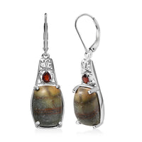 Karis Venus Jasper and Red Garnet 14.60 ctw Lever Back Earrings in Platinum Bond