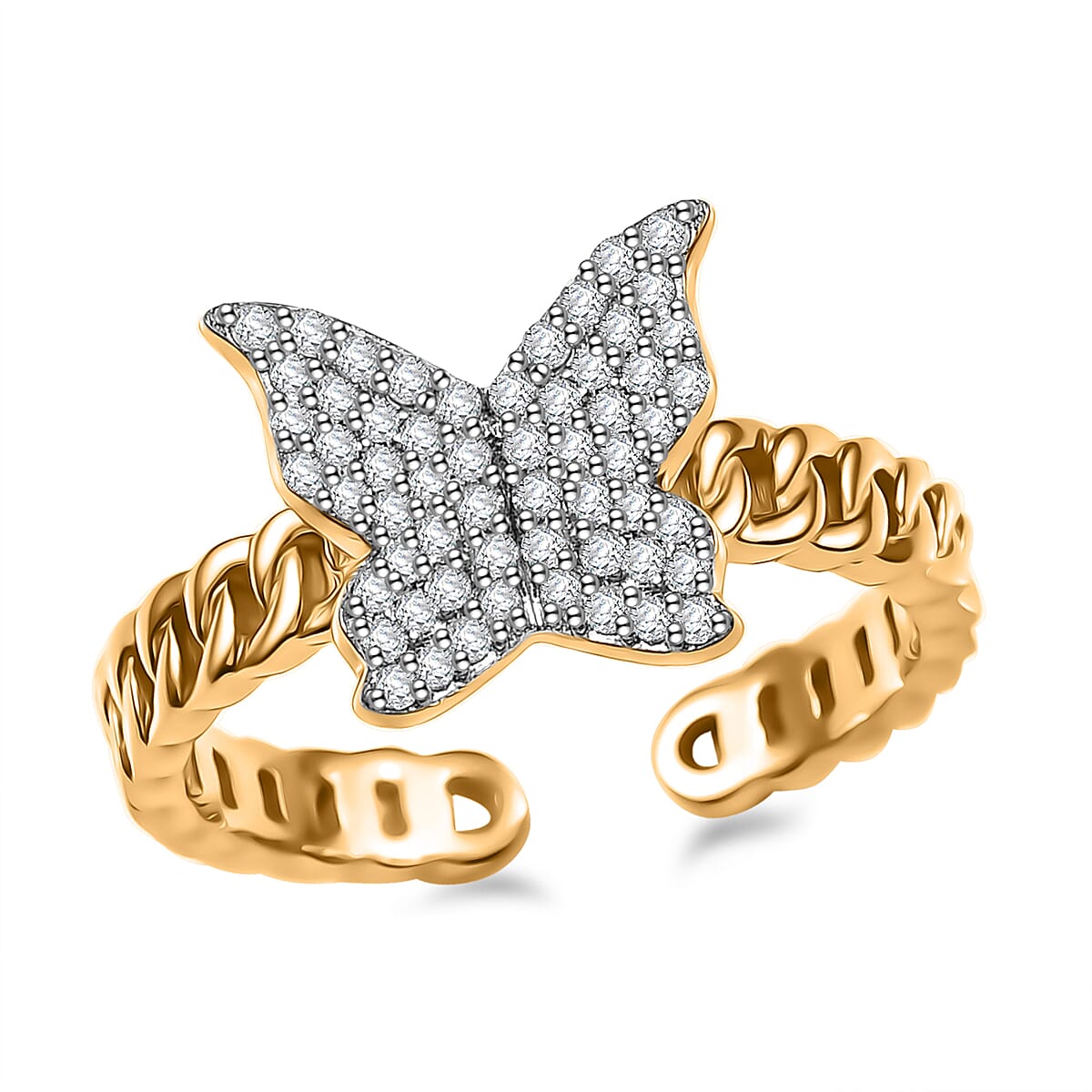 GP Trionfo Collection Diamond Butterfly Ring in 18K Vermeil YG Over Sterling Silver (Size 10.0) (Del. in 8-10 Days) 0.33 ctw