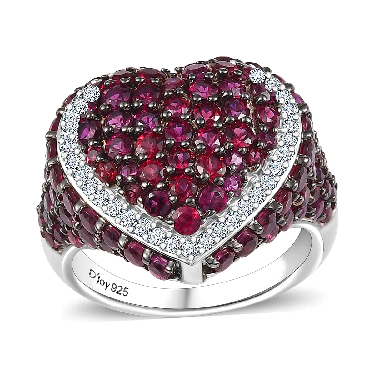 Premium Anthill Garnet and White Zircon 4.00 ctw Heart Ring in Rhodium Over Sterling Silver (Size 10.0)