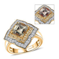 AAA Asscher Cut Turkizite, Multi Gemstone Ring in 18K Vermeil YG Over Sterling Silver (Size 10.0) 2.90 ctw