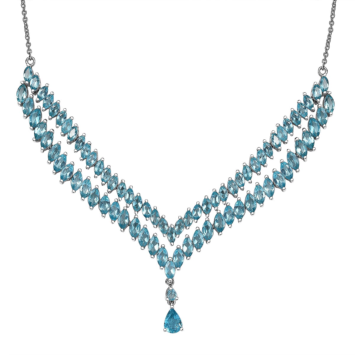 Betroka Blue Apatite 15.90 ctw Drop Necklace 18 Inches in Rhodium Over Sterling Silver