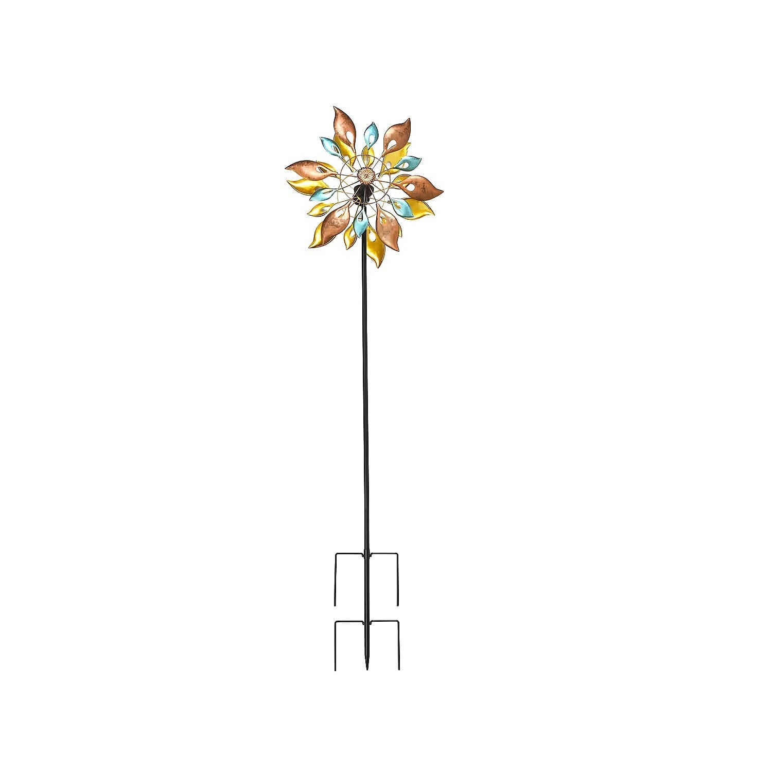 Double-sided Multi Color Leaves Wind Spinner Stake with Solar Ball (19.5"x6"x70")