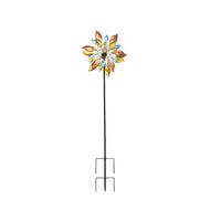 Double-sided Multi Color Leaves Wind Spinner Stake with Solar Ball (19.5"x6"x70")