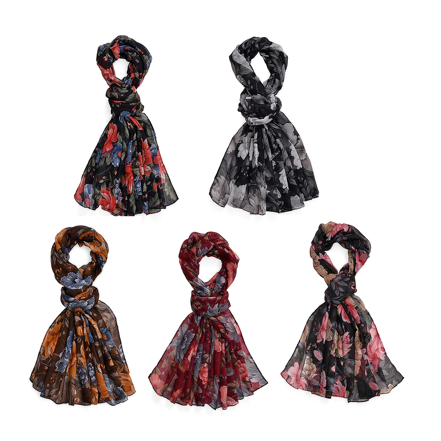 Set of 5 Daisy Flower Pattern Scarf (27.6"x70.8")