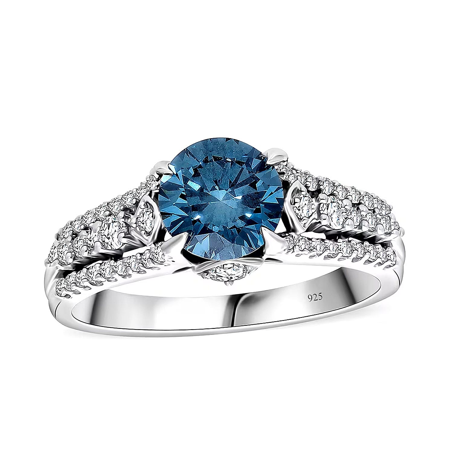 Luxuriant Lab Grown Blue Diamond (IR) and Lab Grown White Diamond VS-SI 2.00 ctw Azure Crown Ring in Platinum Over Sterling Silver