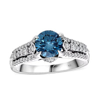 Luxuriant Lab Grown Blue Diamond (IR) and Lab Grown White Diamond VS-SI 2.00 ctw Azure Crown Ring in Platinum Over Sterling Silver