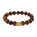 Tigers Eye 130.00 ctw Beaded Stretch Bracelet with Sycee Charm in Goldtone (6.50-7.0In) - Sticky add to cart bar