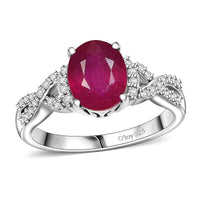 Premium Niassa Ruby (FF), White Zircon Infinity Ring in Rhodium Over Sterling Silver (Size 10.0) 3.30 ctw