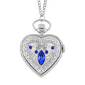 Strada Blue Glass, Multi Color Austrian Crystal Japanese Movement Heart Shaped Pocket Watch with Chain (31 Inches) in Silvertone - Sticky add to cart bar