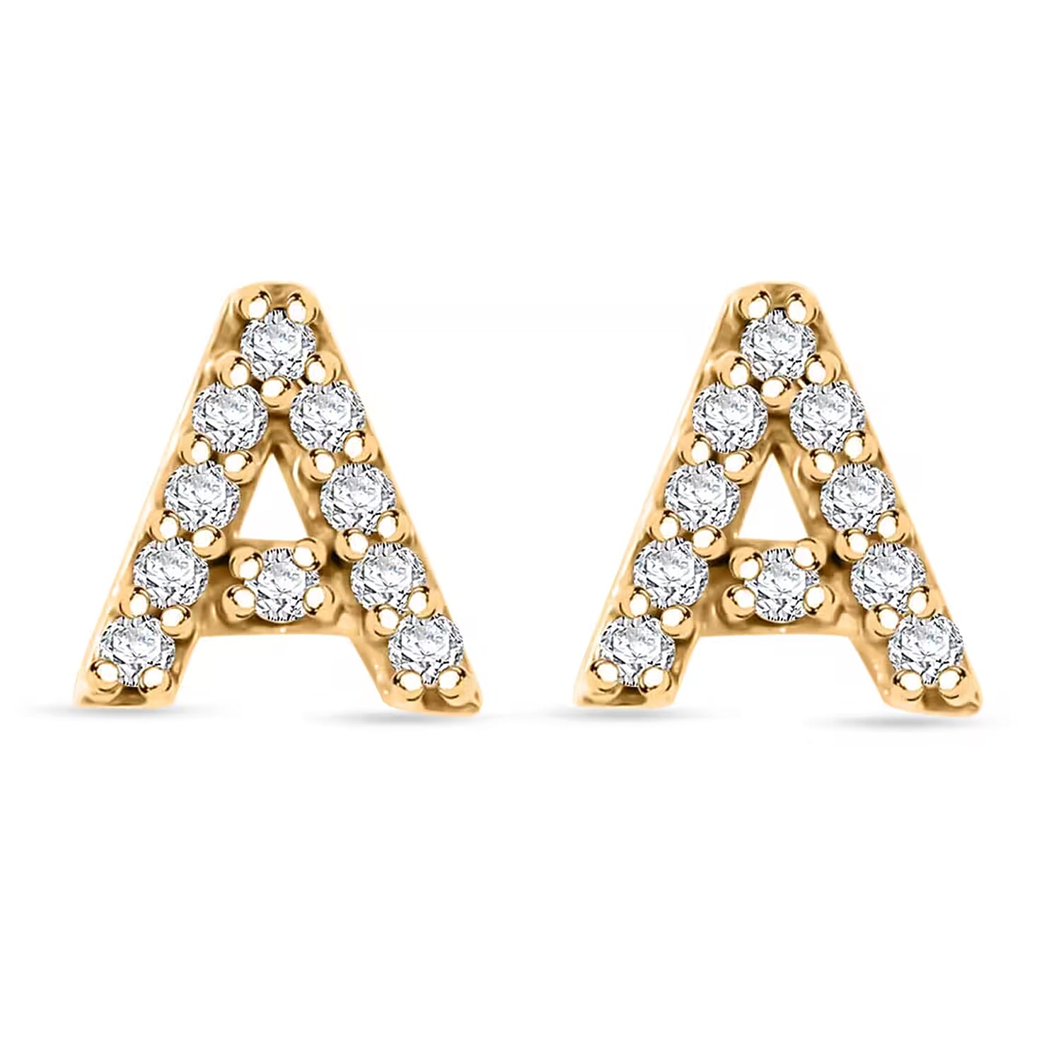 10K Yellow Gold Luxuriant Lab Grown Diamond Initial A Earrings 0.10 ctw