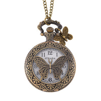 Strada Japanese Movement Butterfly  FoldablePocket Watch with Charm and Chain (36 Inches) in Antique Bronze