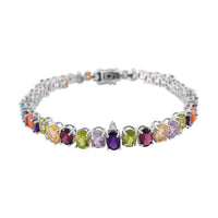 Multi Gemstones Bracelet in Rhodium Over Sterling Silver (6.50 In) 14.90 ctw