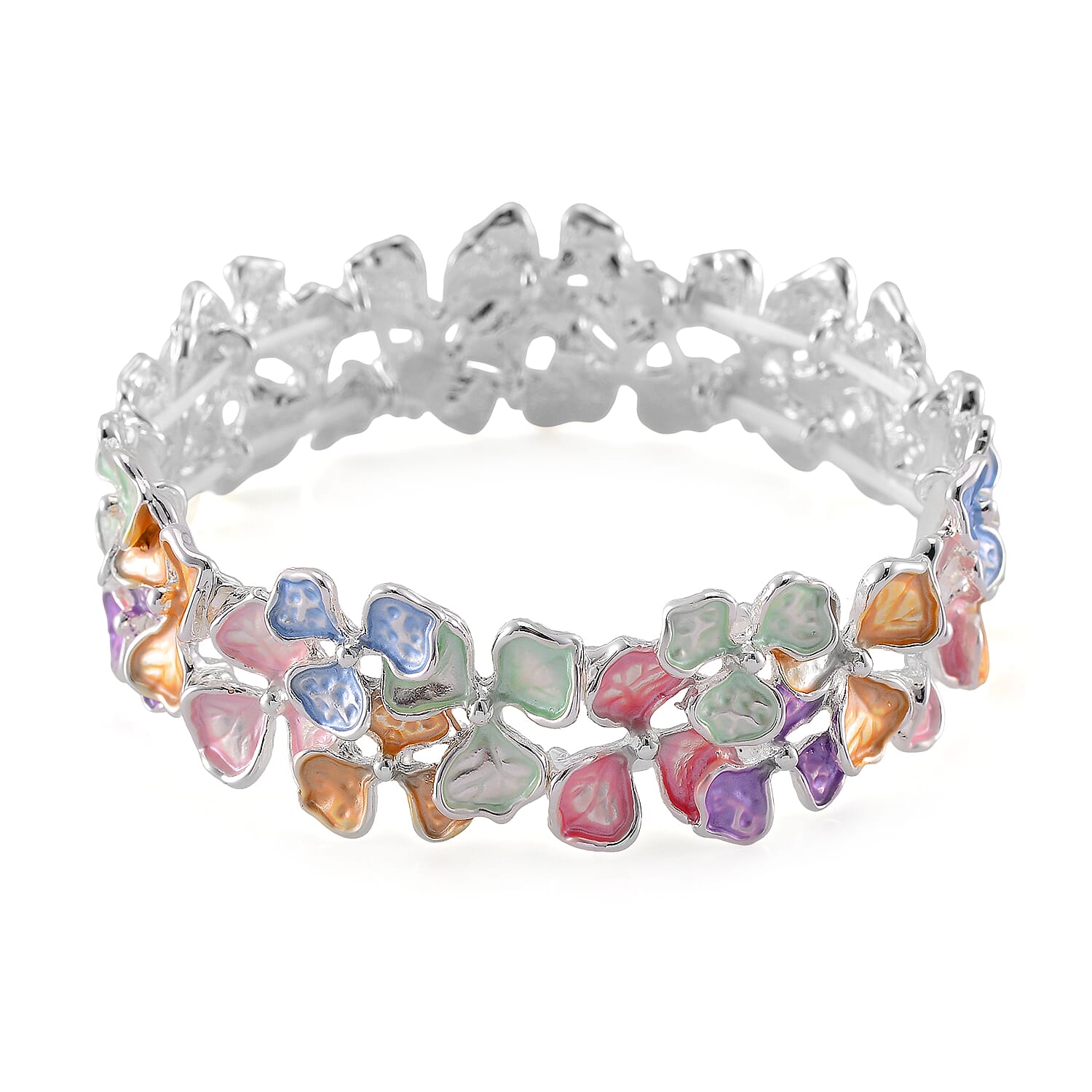 Multi Color Enameled Floral Bracelet (7.00 In)