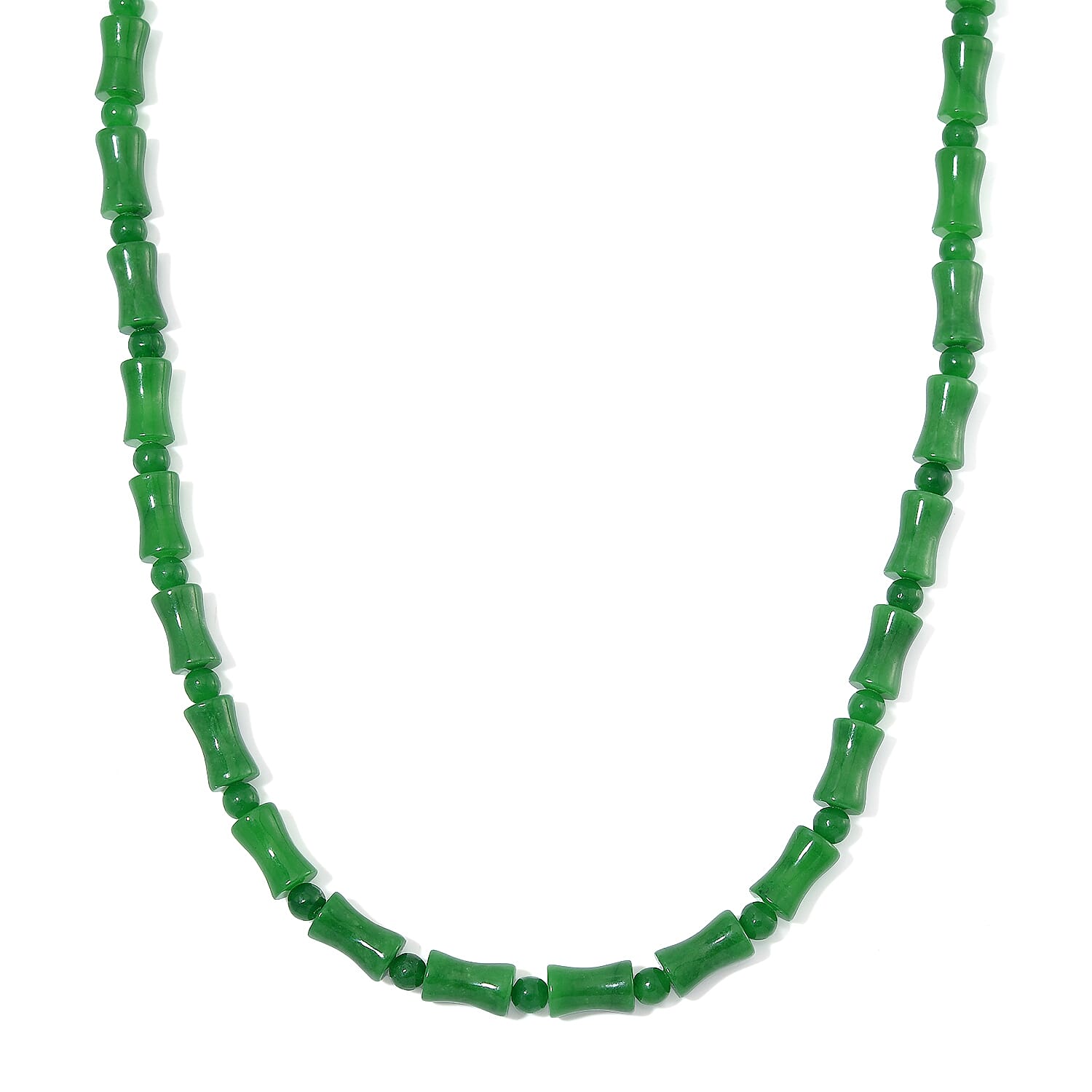 Green Jade (D) 250.00 ctw Necklace in Rhodium Over Sterling Silver 20 Inches