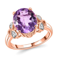 AAA Rose De France Amethyst, White Zircon Ring in 18K Vermeil RG Over Sterling Silver (Size 10.0) 4.60 ctw