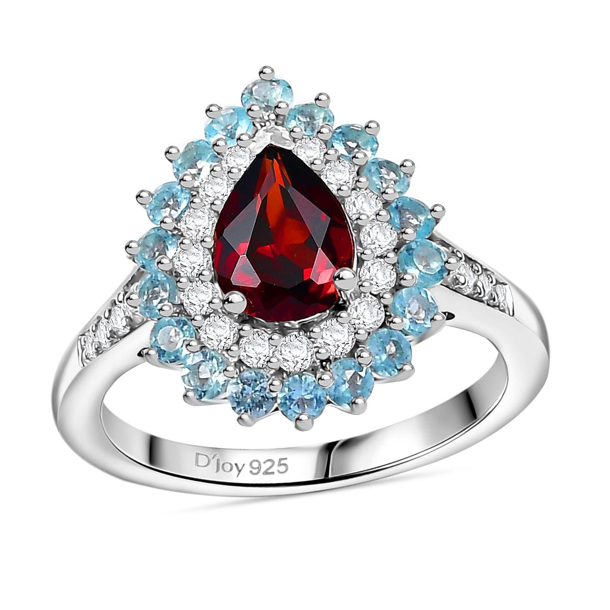 Mozambique Garnet, Multi Gemstone Teardrop Halo Ring in Rhodium Over Sterling Silver 2.20 (Size 10.0) 2.10 ctw