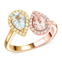 14K Yellow and Rose Gold Aquamarine, Morganite, Natural Pink and Yellow Diamond (0.19 cts) Ring (Size 10.0) 1.00 ctw