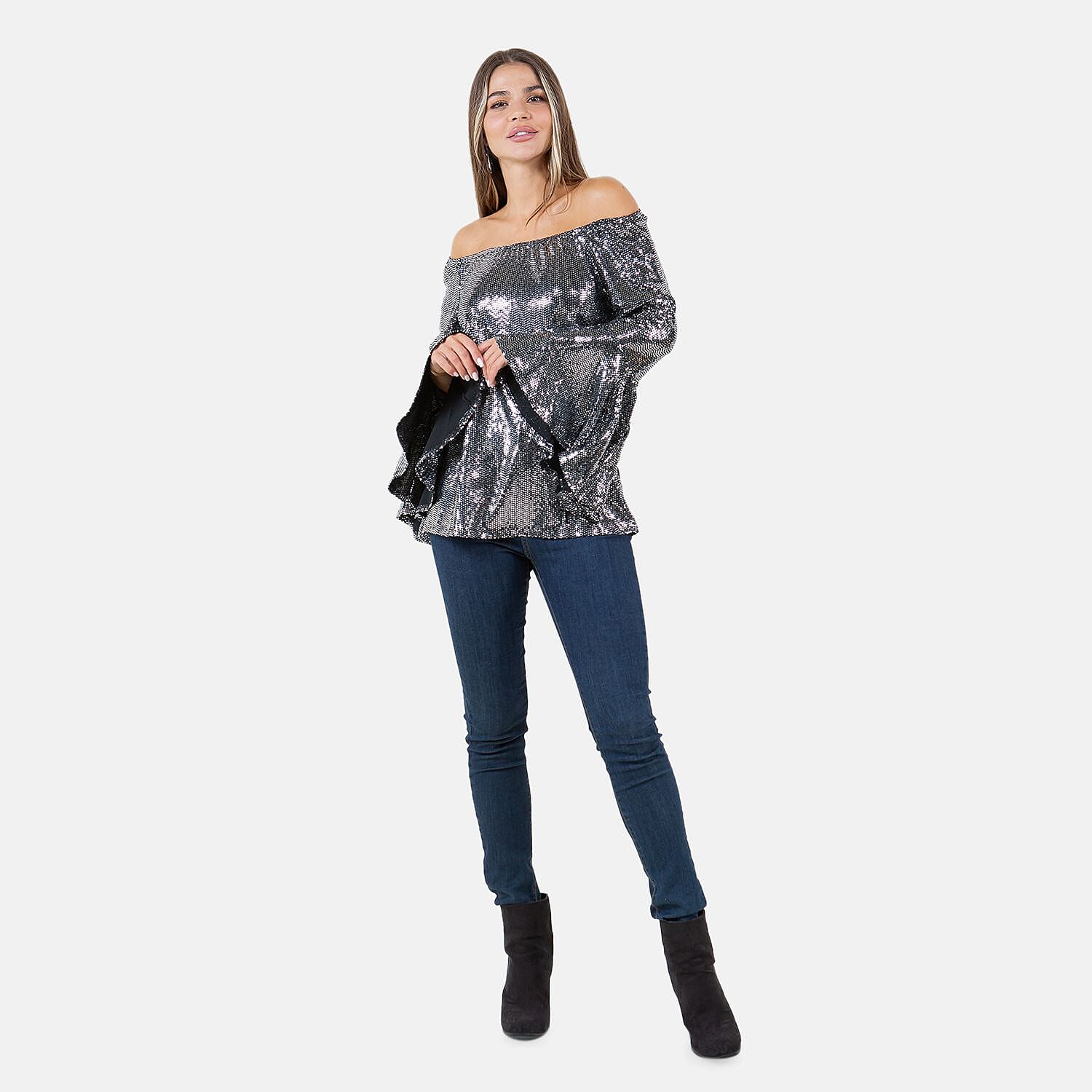 Silver Glitter Jacquard Woven Top S