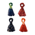 TLV Set of 4, Multi Color 2pc Flower Printed and 2pc Solid Polyester Scarfs (27.6"x70.8") - Sticky add to cart bar