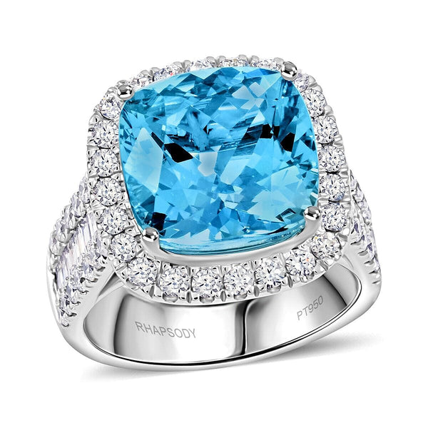 Chairman Vault Certified & Appraised Rhapsody AAAA Santa Maria Aquamarine and E-F VS Diamond 9.20 ctw Ring in 950 Platinum 18.15 Grams - Product card gallery slide 1 (9432560206079)
