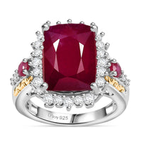 AAA Niassa Ruby (FF), White Zircon Ring in 18K Vermeil YG and Rhodium Over Sterling Silver (Size 10.0) 10.70 ctw