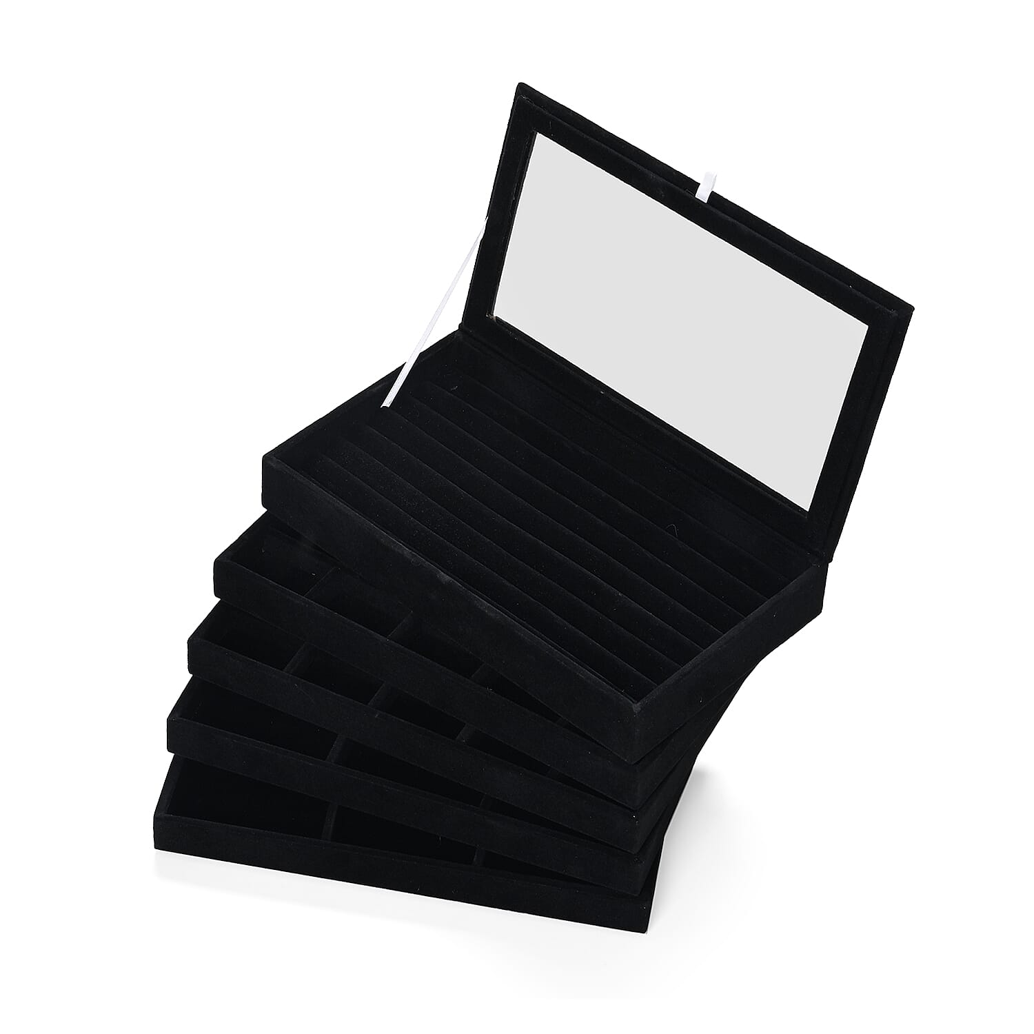 Black 5 Layer Stackable Jewelry Box (9.5"x5.5"x5.5") with 5pcs Anti Tarnish Silver Polishing Clean Cloth (4.3"x2.7")