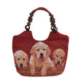 Dogs Pattern Tote Bag with Wooden Beads Handle - Sticky add to cart bar