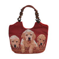 Dogs Pattern Tote Bag with Wooden Beads Handle