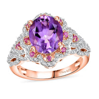 AAA Rose De France Amethyst, Multi Gemstone Ring in Sterling Silver