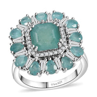 Grandidierite, White Zircon Ring in Rhodium Over Sterling Silver (Size 10.0) 6.00 ctw