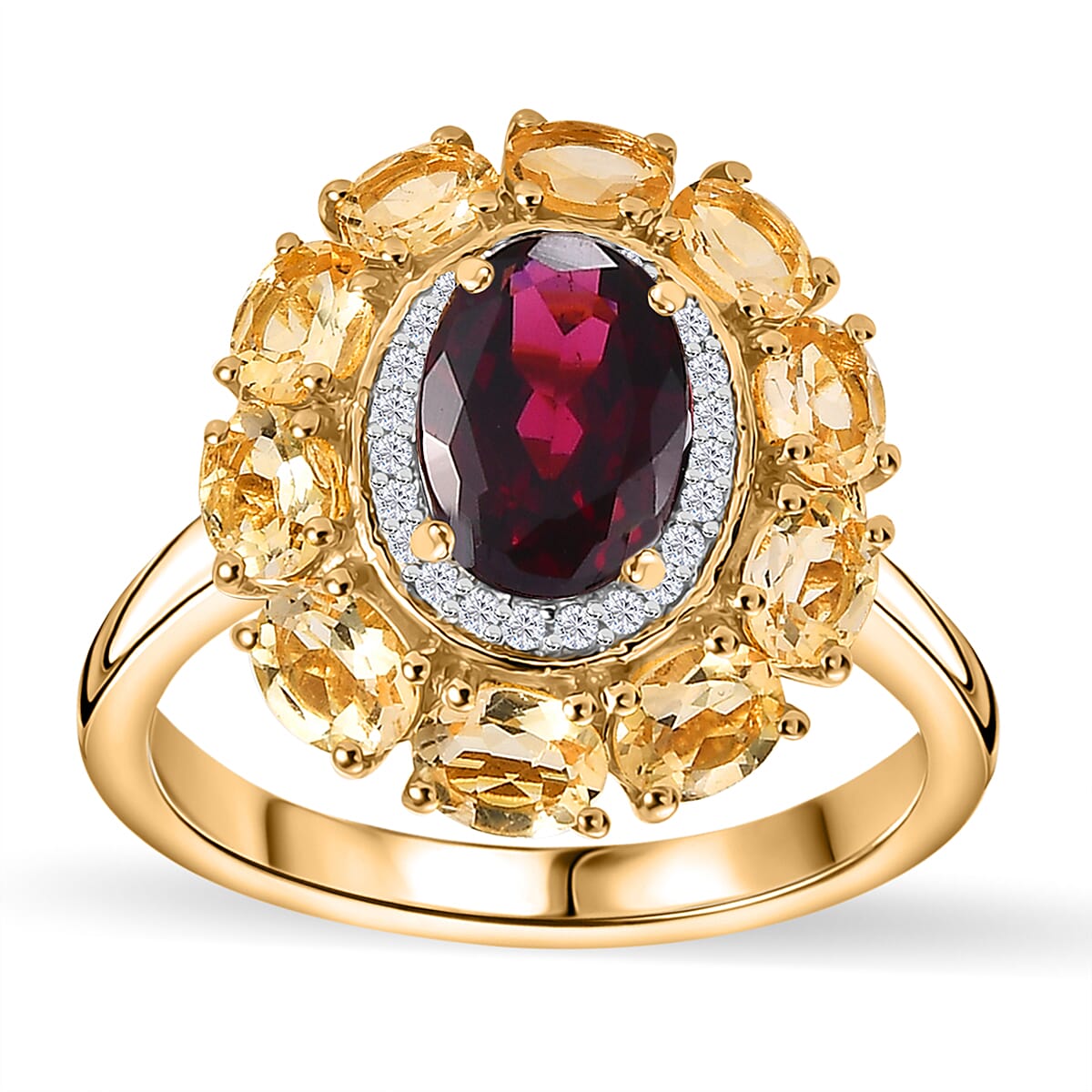 Premium Orissa Rhodolite Garnet, Multi Gemstone Ring in 18K Vermeil YG Over Sterling Silver (Size 10.0) 3.00 ctw